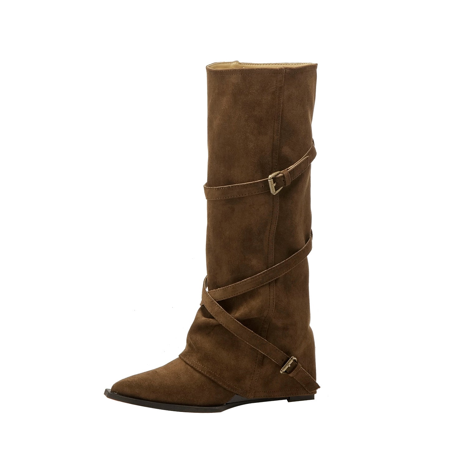 Women's Retro Pointed Toe Height Increasing Insole Women's Leather Boots