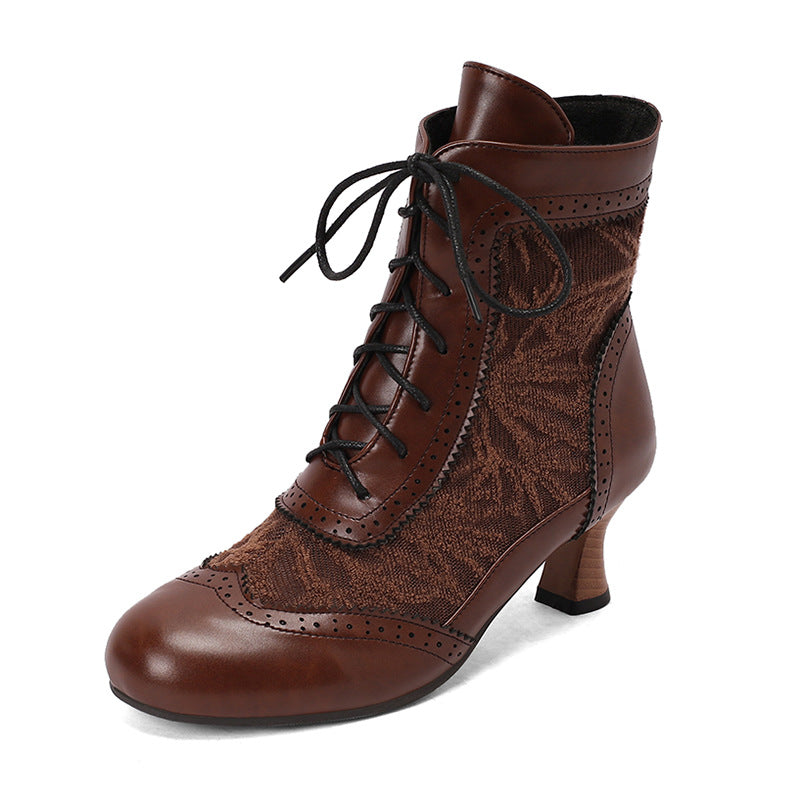 Women's Plus Size Lace Color Matching Booties Women's Leather Boots