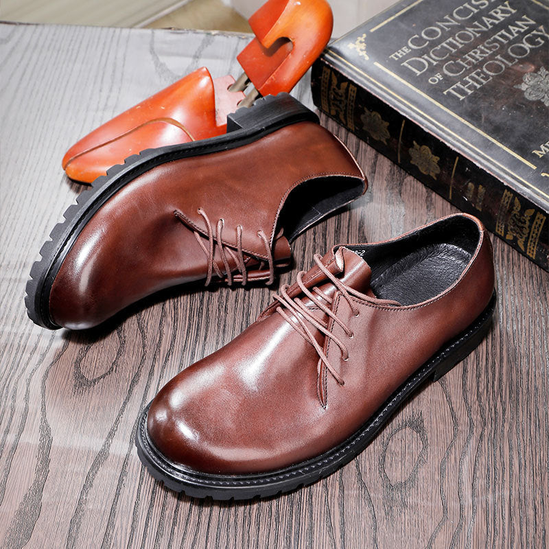 Men's Washed Outsole Derby Fashion Business Big Head Leather Shoes