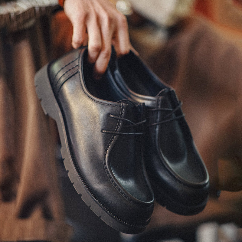 Men's American Retro Moccasin Kangaroo British Black Round Boots