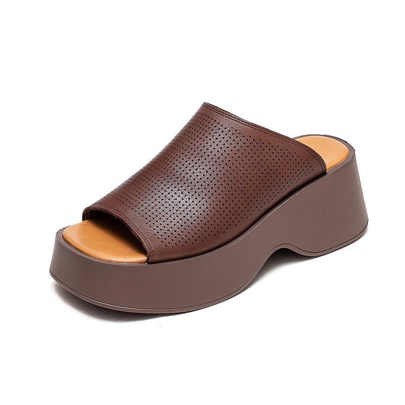 Women's Platform Hollow Fish Mouth Top Layer Slippers