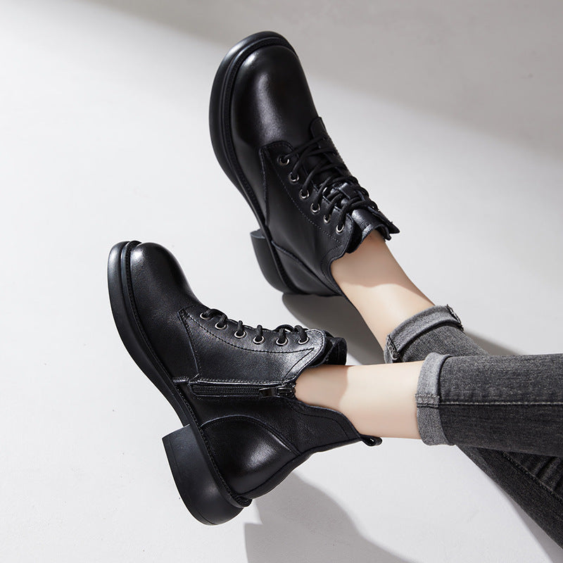 Women's Cowhide Martin Female Fleece-lined Genuine Retro Boots