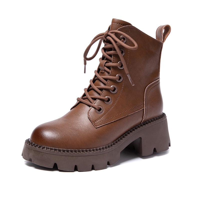 Women's Genuine Washed Retro Fashion British Style Platform Boots