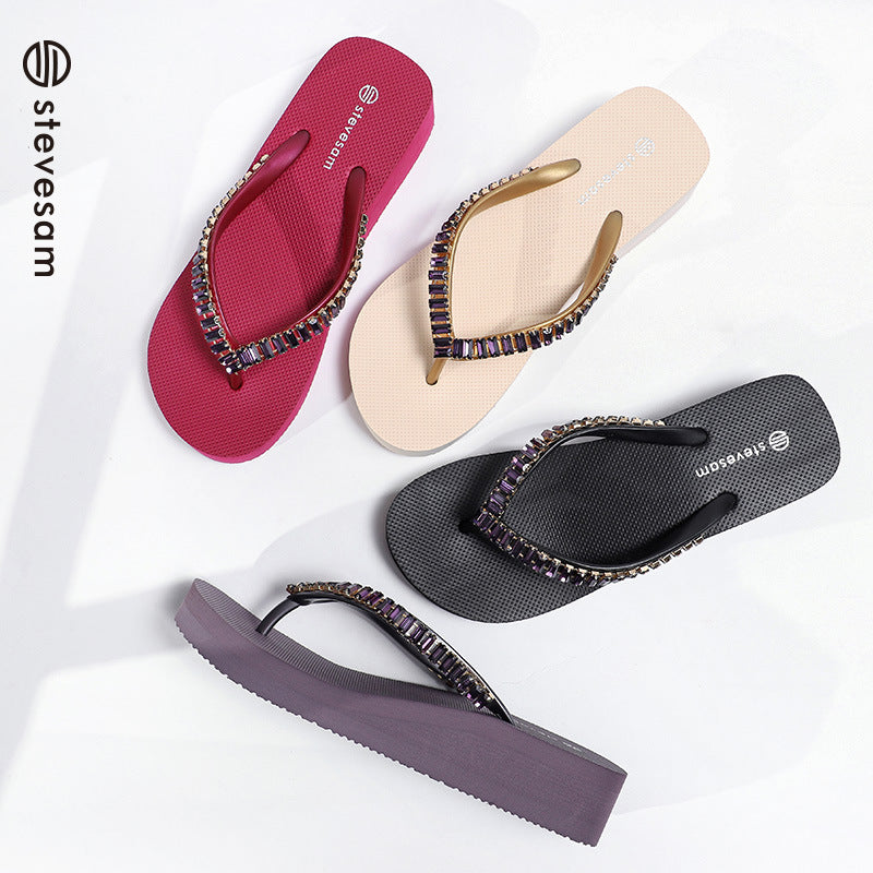 Women's Crystal Flip-flops Personalized Diamond Chunky Fairy Slippers