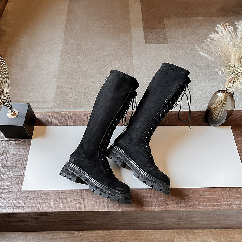 Women's Tube Strap Platform Zipper High Round Boots
