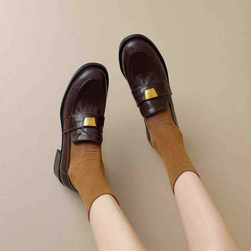 Women's Soft Black Retro Chunky French Platform Loafers