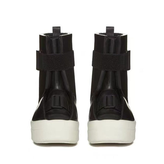 Men's Black Genuine Fashion Velcro Platform Elevator Boots