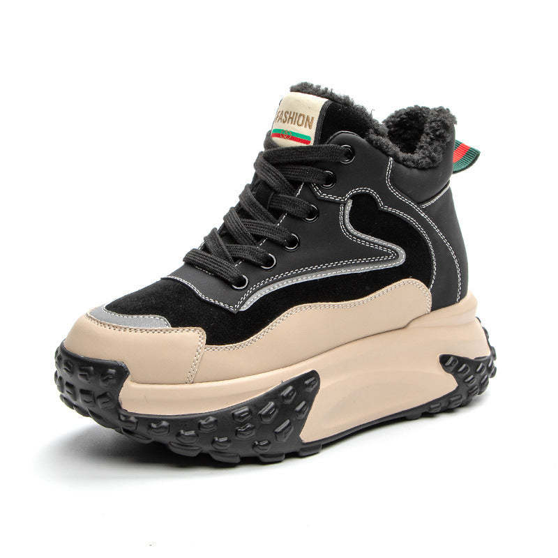 Women's Korean Style Clunky Plus Veet Genuine Sneakers