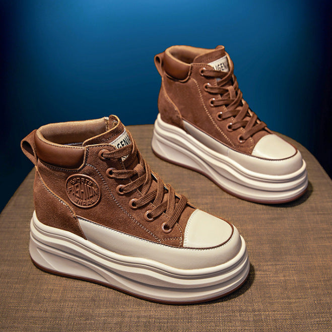 Women's White Fleece-lined Warm Versatile Platform Height Casual Shoes