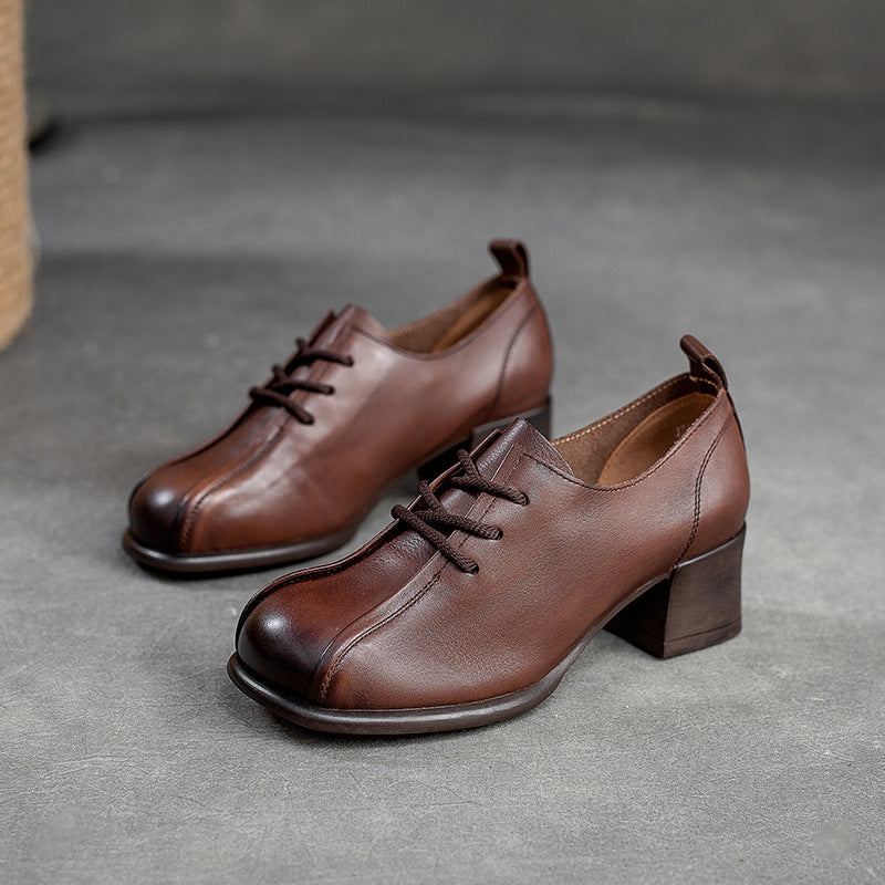 Women's & Men's First Layer Cowhide Round Head Chunky Casual Shoes
