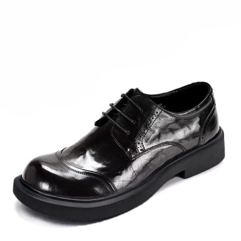 Men's Round Head Thick Bottom Wide Toe Green Men's Business Leather Shoes