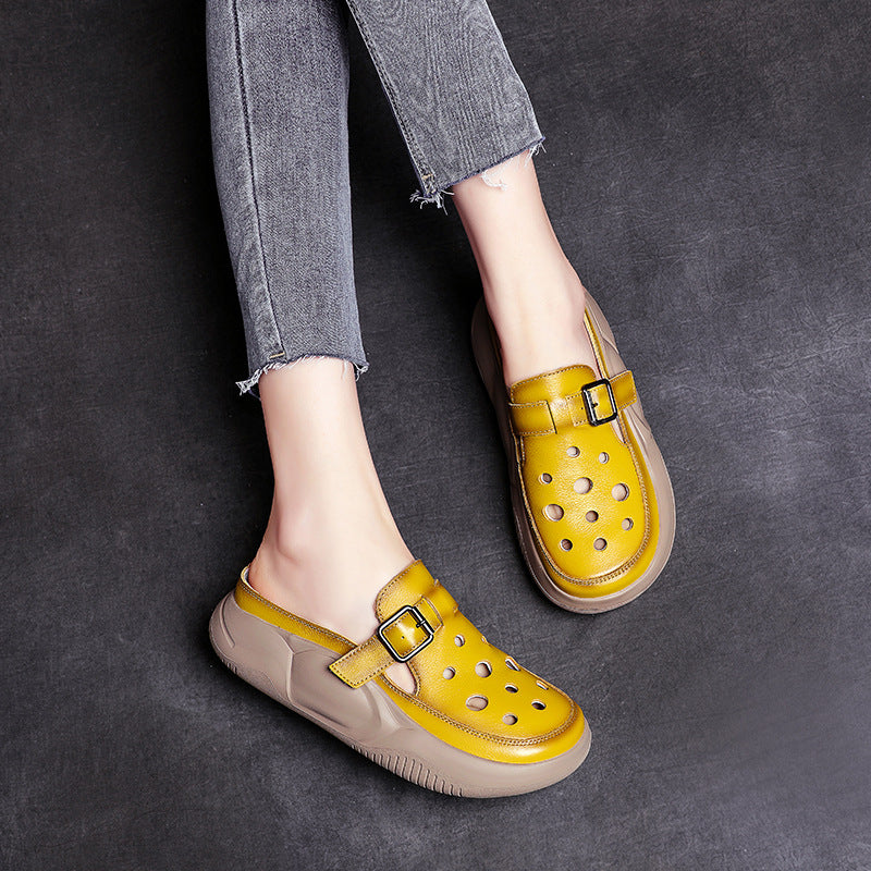 Women's Genuine Retro Closed Toe Platform Muffin Slippers