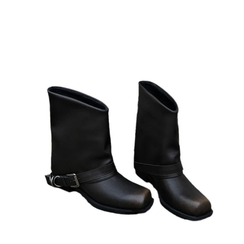 Colored Martin Female Square Toe Distressed Metal Boots