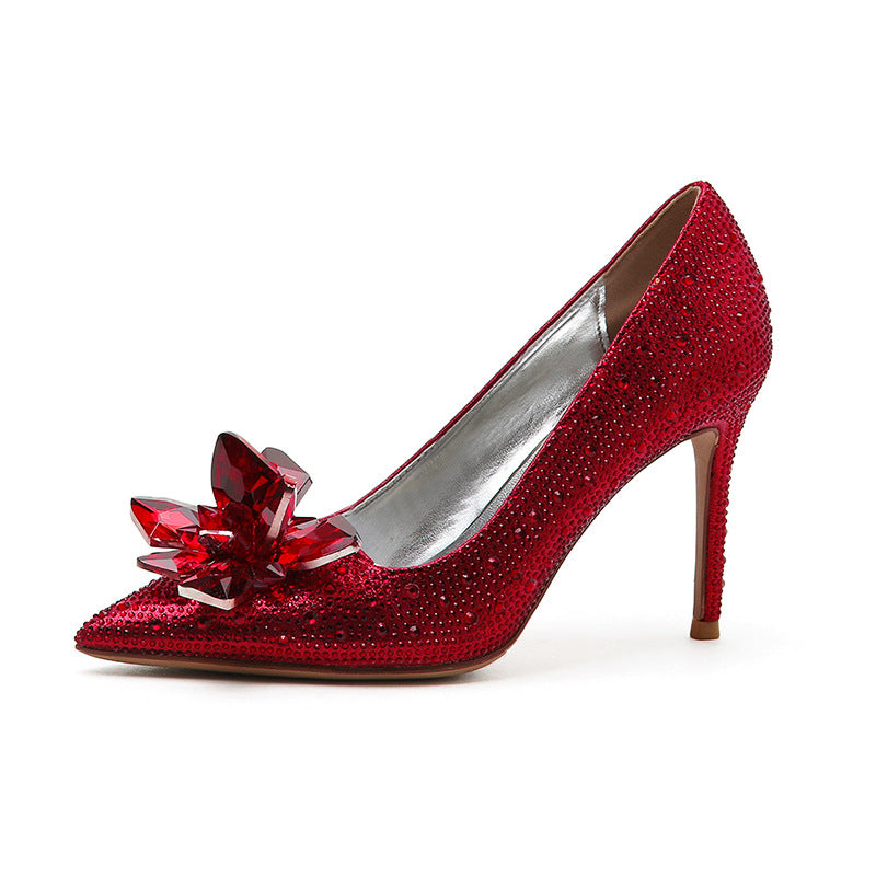 Women's Pointed Toe Low-cut Rhinestone Plus Size Women's Shoes