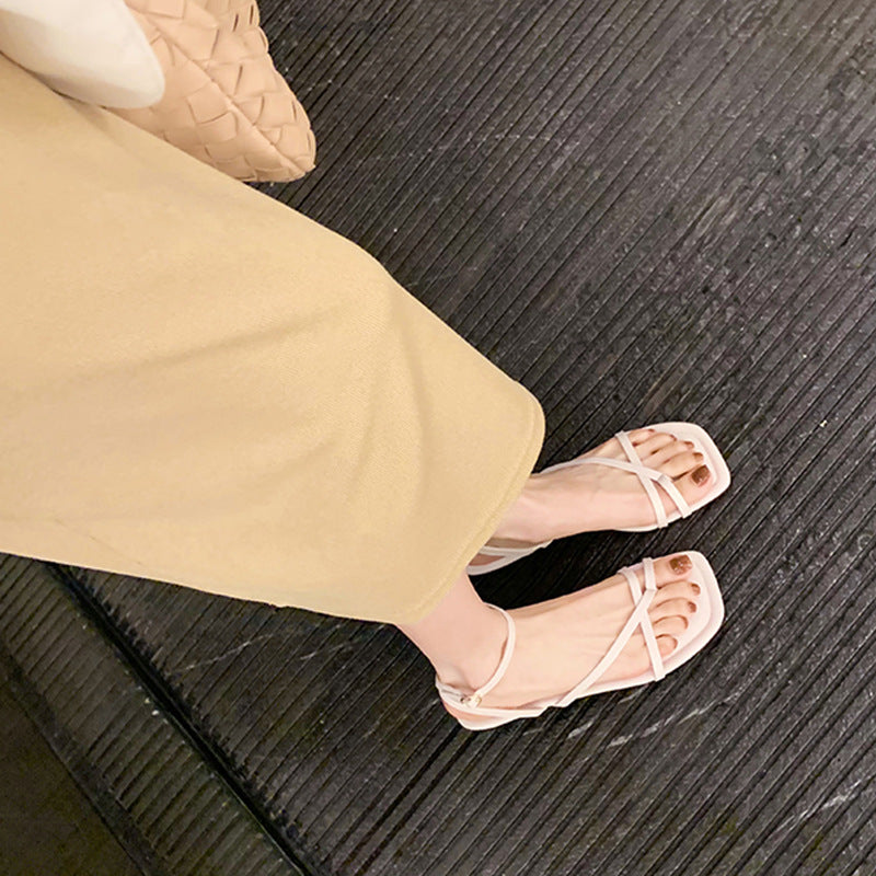 Women's Style Square Toe Thin Cross Straps Covering Sandals