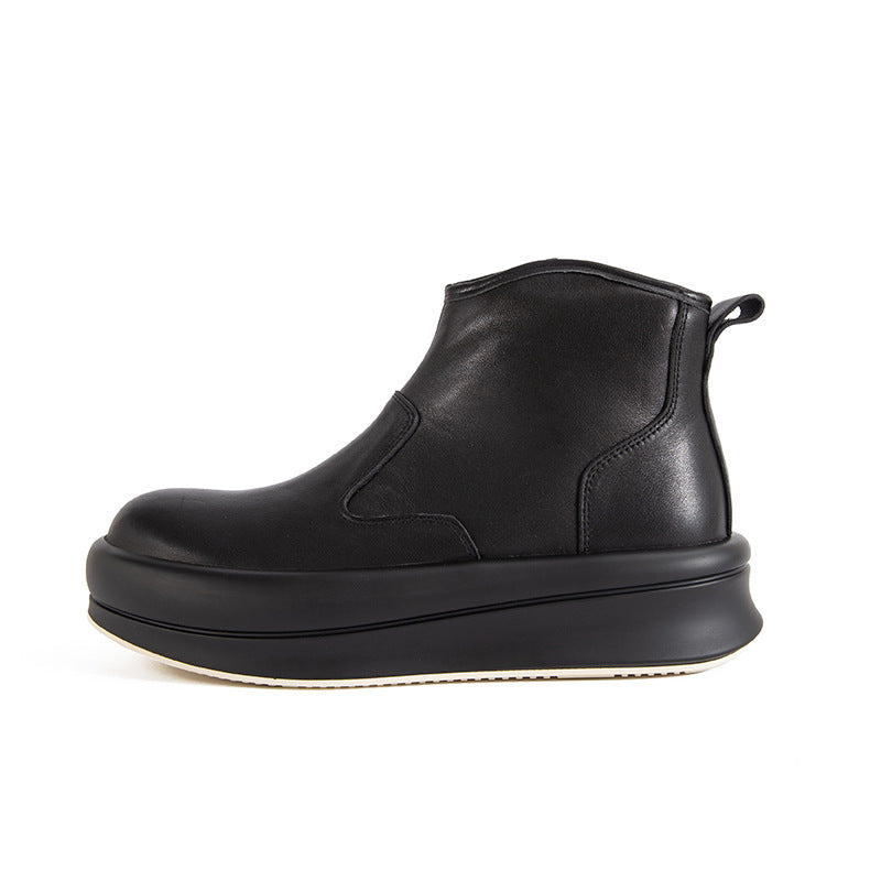 Men's Cowhide Ankle Fashion Thick Bottom Increased Boots