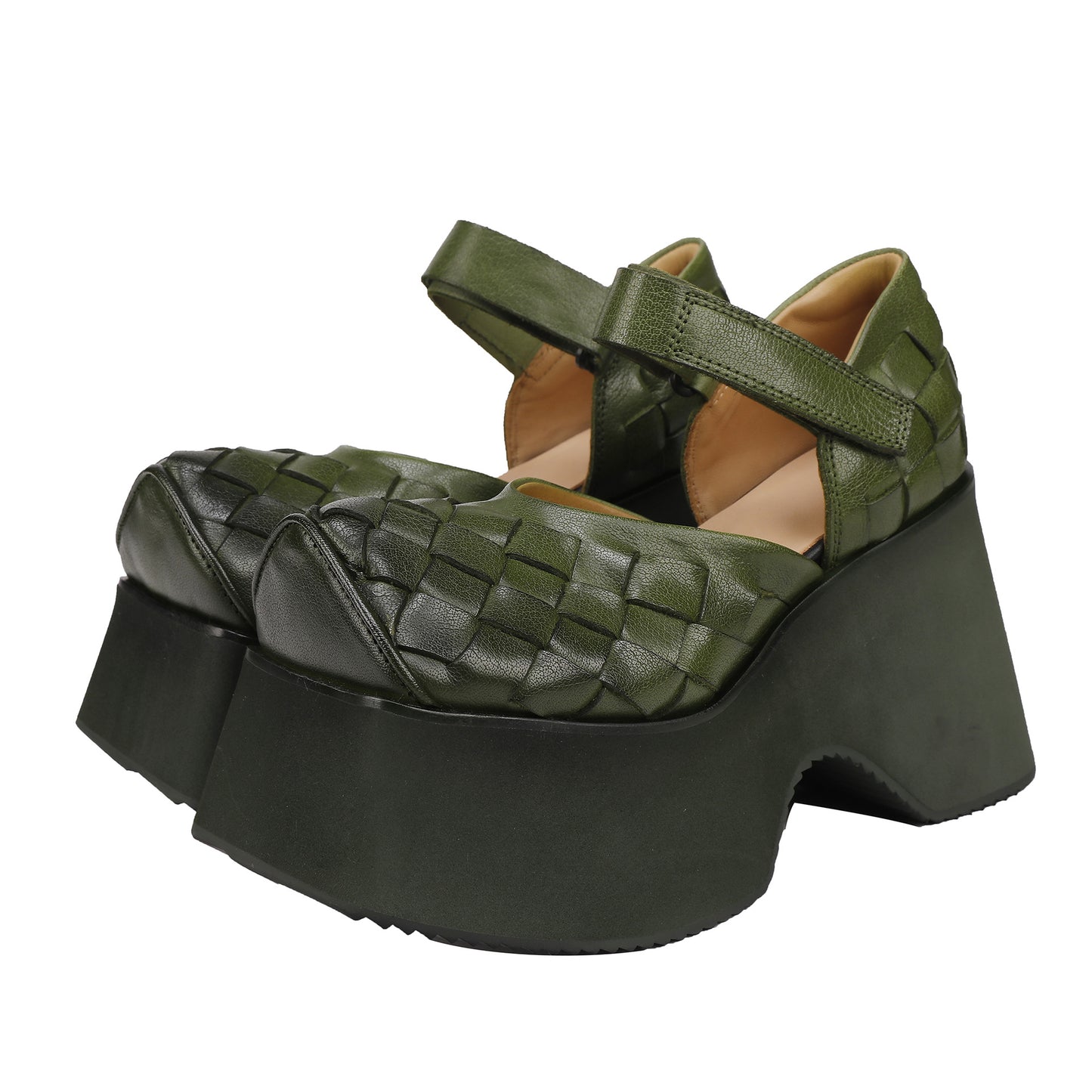 Women's Washed Cowhide Woven Retro Wedge Sandals