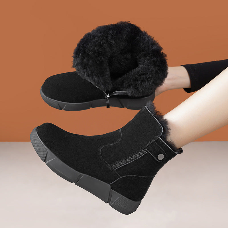 Women's Wool Northeast Fur Soft Veet Cotton Plus Snow Boots