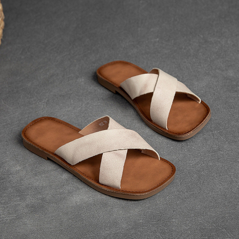 Women's Color Flat Brushed All Match Retro Sandals