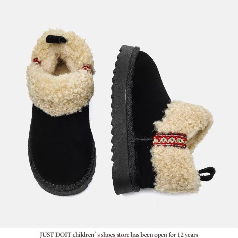 Children's Frosted Lamb Wool Winter Fleece-lined Thickened Kid's Snow Boots