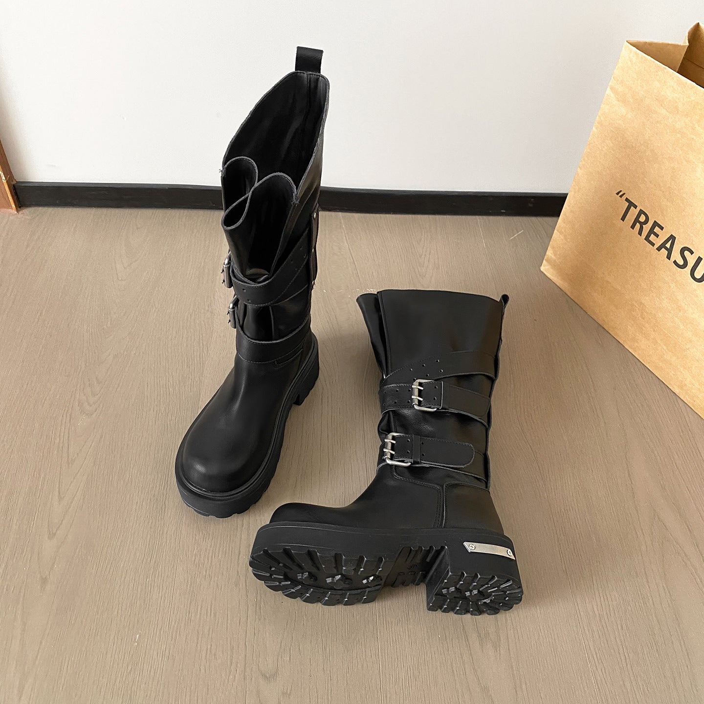 Women's Buckle Knight Big Head Thick Bottom Boots