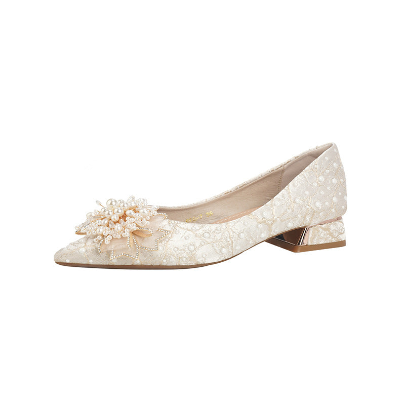 Women's Style Pumps Beautiful Fairy Pointed Toe Rhinestone French Mid Large Women's Fashion Shoes