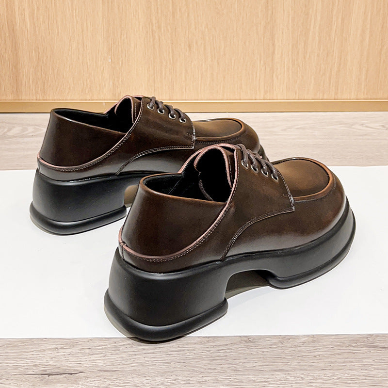 Autumn British Style Muffin Chunky Big Leather Shoes
