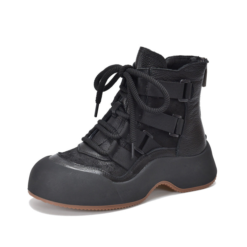 Women's Handmade Retro Roman Thick Bottom Martin Fire Cowhide Boots