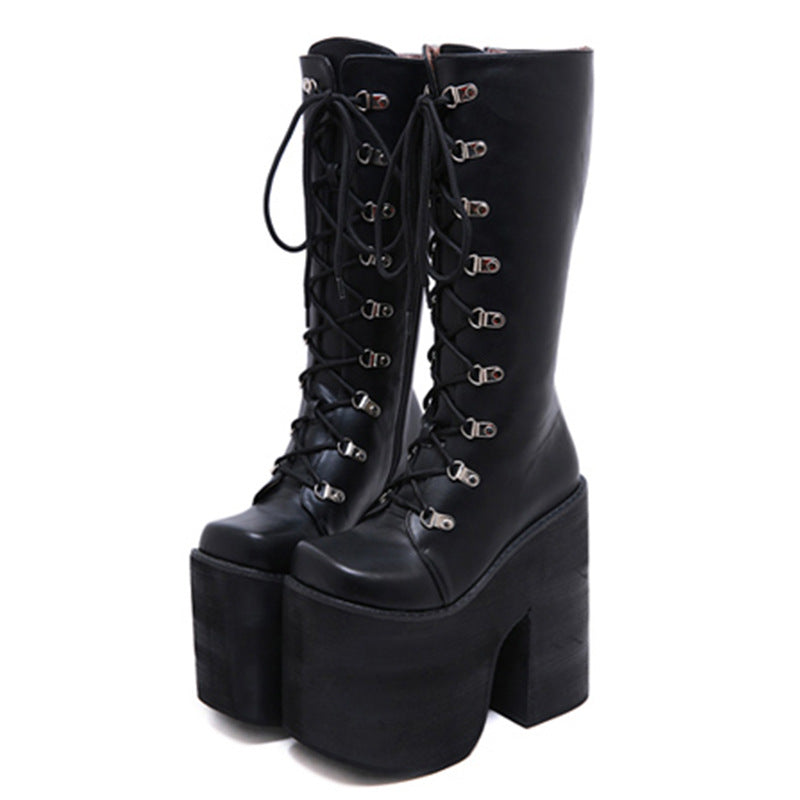 Women's For Nightclub Stage Catwalk High Platform Muffin Thick Bottom Women's Leather Boots