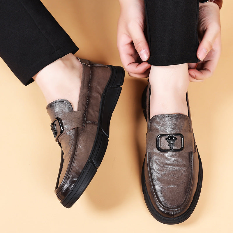 Men's Spring Sheepskin Genuine Dad Retro Beanie Leather Shoes