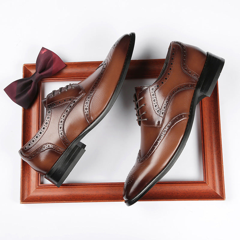 Men's Increasing Insole Formal Carved Genuine Brogue Leather Shoes