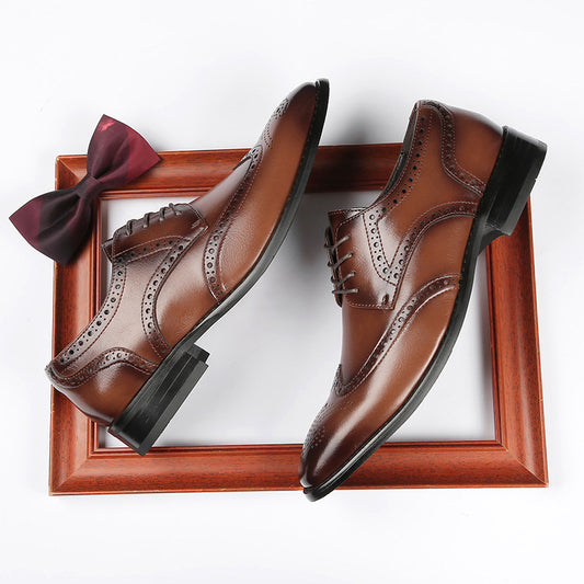 Men's Increasing Insole Formal Carved Genuine Brogue Leather Shoes