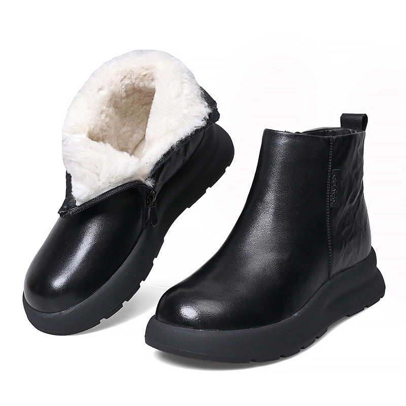 Bottom Fleece-lined Warm First Layer Cowhide Snow Boots