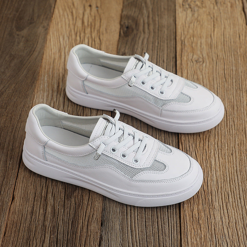 Women's Layer Cowhide Low-cut White Summer Pumps Leather Shoes