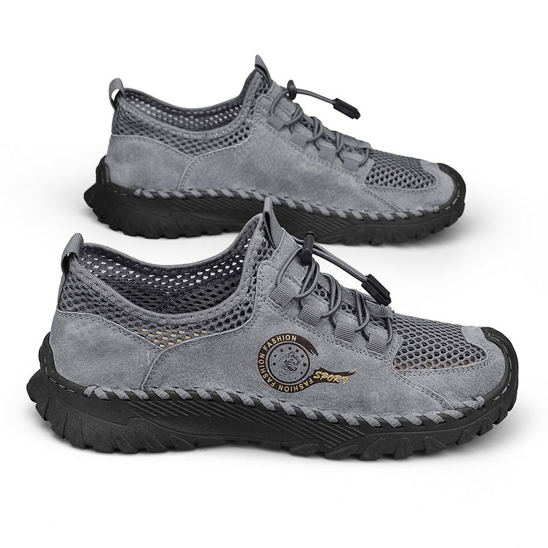 Men's Outdoor Sports Breathable Comfortable Pigskin Mesh Casual Shoes