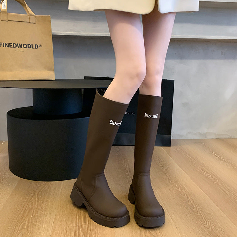 Women's Plus Size Letter Thick Leg Big Tube Circumference Knight Boots