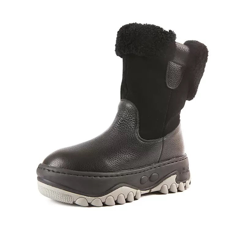 Women's First Layer Cowhide Winter Platform Plus Women's Snow Boots