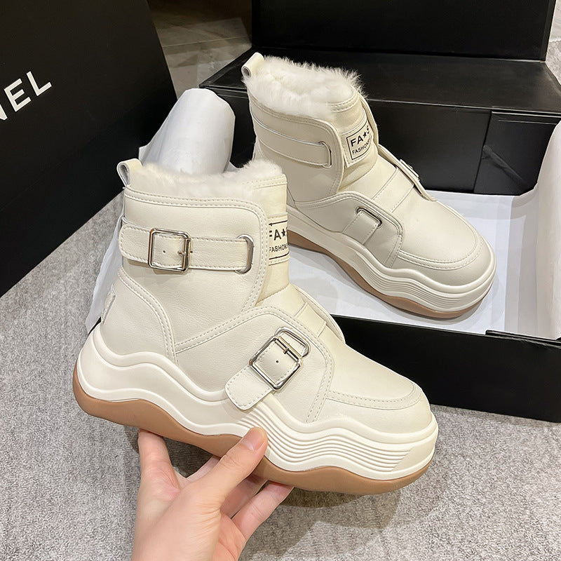 Women's Platform Winter Fleece-lined Cotton Belt Buckle Snow Boots