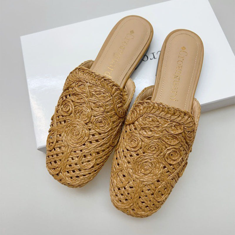 Women's Hand-knitted Vacation Idle Style Summer Hollow Flat Slippers