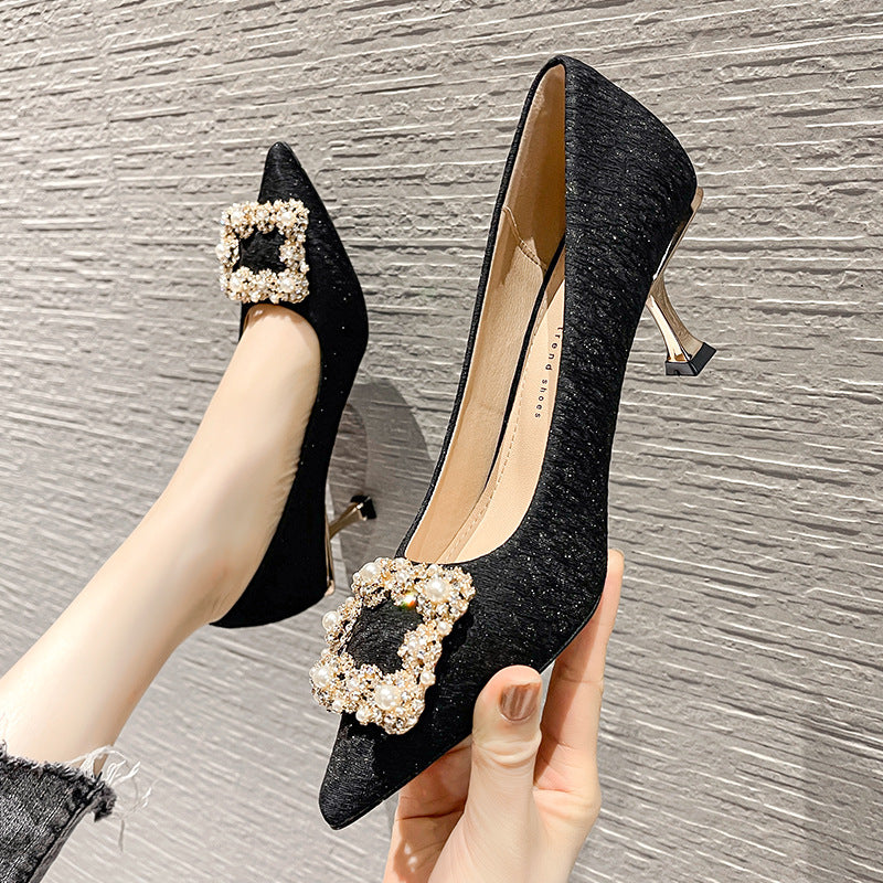 Women's Mouth Commuter Rhinestone Temperament Korean Style Women's Fashion Shoes