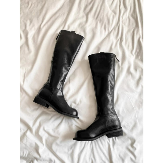 Women's Retro Platform Knight Pleated Soft Long Boots