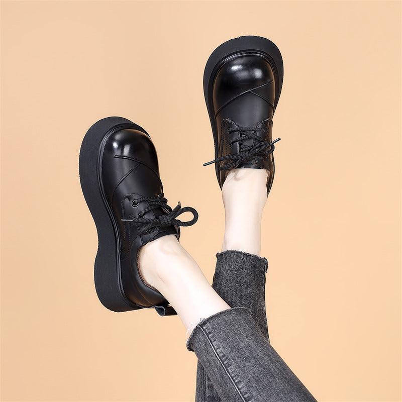 Women's Platform Spring Feet Small Black Thin Loafers