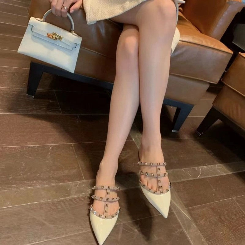 Women's Rivet Outer Wear Pointed Muller Flat Sandals