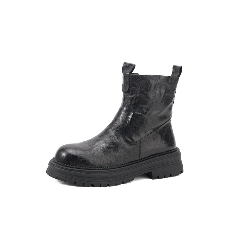Women's Wool Cowhide Winter Fleece Lined Padded Warm Keeping Cotton Martin Women's Leather Boots