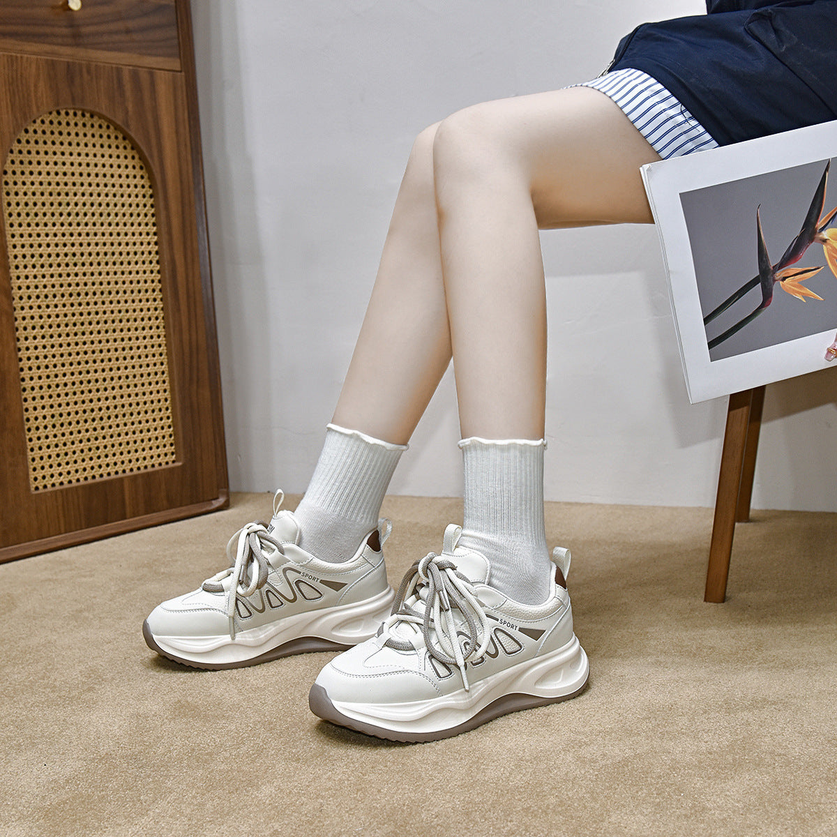 Women's Travel Korean White Platform Dad Color Sneakers