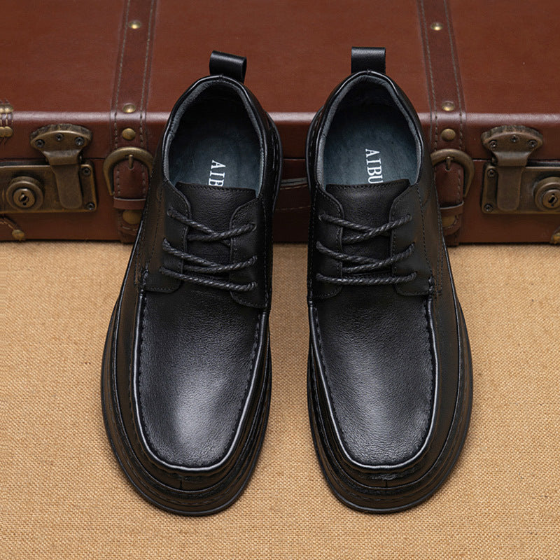 Men's Round Toe Layer Cowhide Soft Bottom Leather Shoes