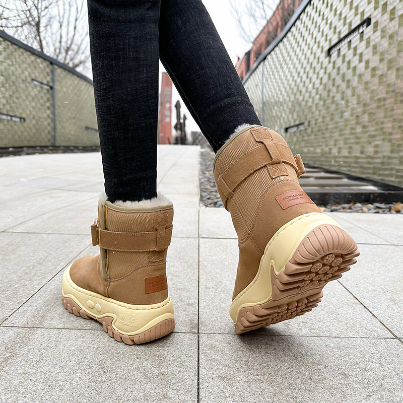 Women's Fur Integrated Fleece-lined Thickened Short Cotton Boots