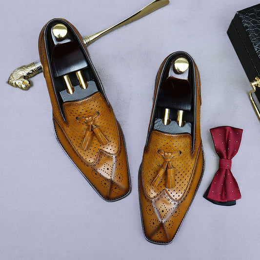 Men's Cowhide Genuine Retro Hole Business Hollow Leather Shoes