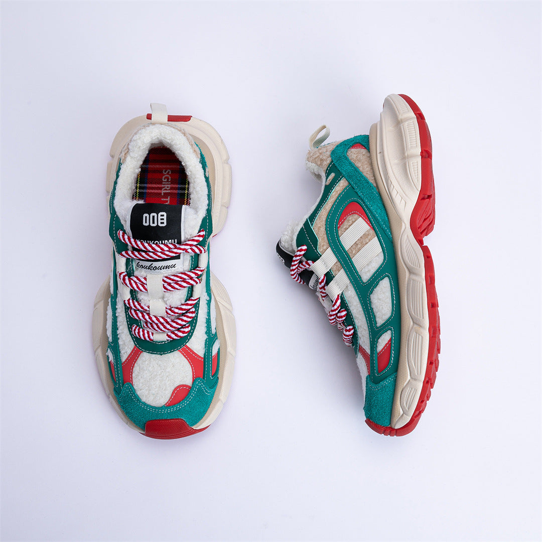 Women's Retro Contrast Color Lace Up Daddy Women's Shoes