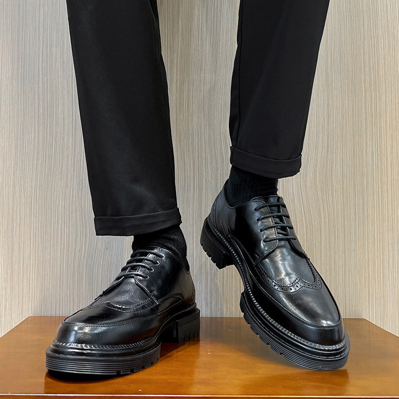 Men's British Retro Round Toe Brogue Platform Casual Shoes